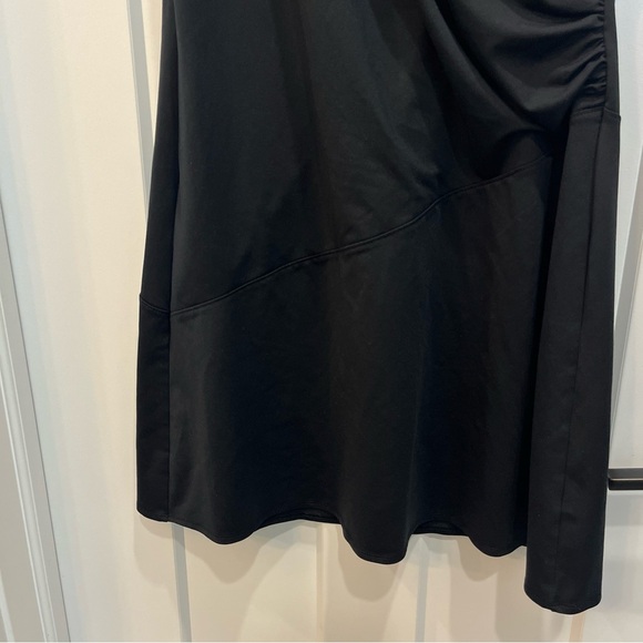 Athleta Dress Womens Black Nectar Faux Wrap Ruched Side Surplice Stretch Size MP - Picture 6 of 10
